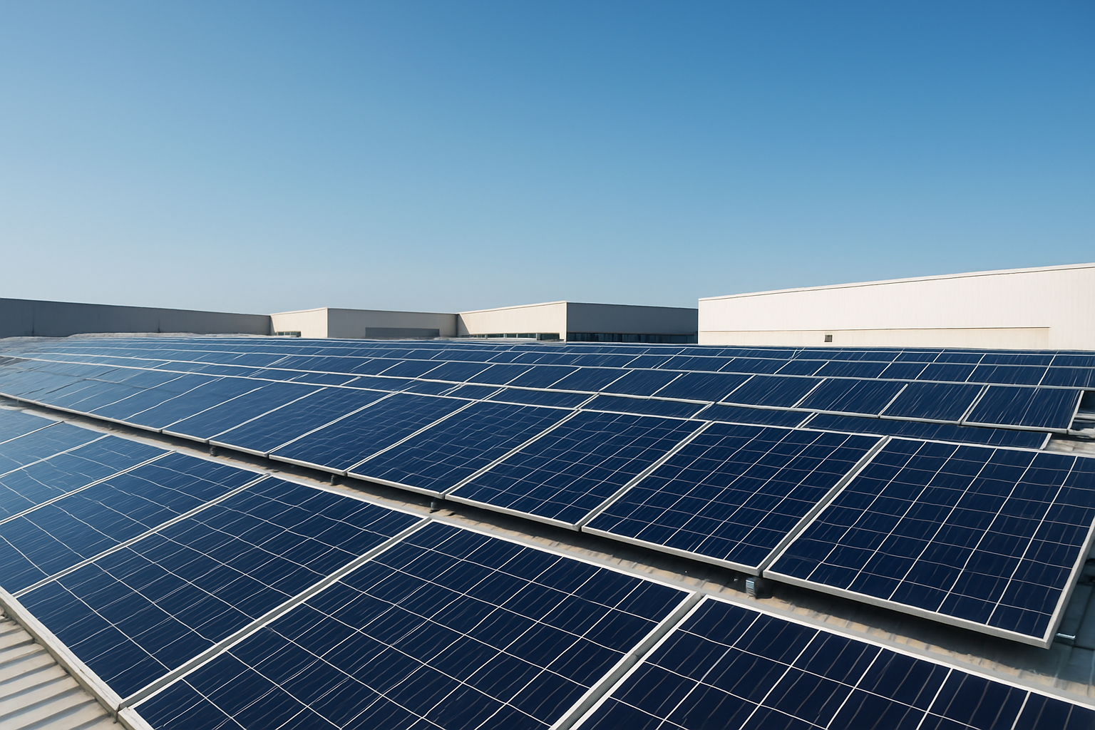 Paneles solares en techo industrial